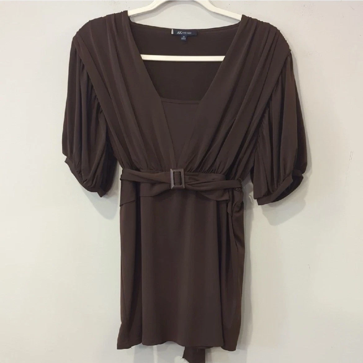brown 3 4 sleeve dress Wheat Pintuck Collar Dress 3/4 Sleeve