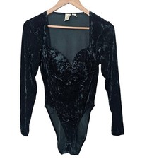 Vintage Victoria's Secret Velvet Bodysuit Womens Med Green Glam Gold Label Fairy