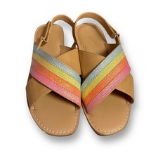 Cat  Jack Sandals Girls Size 2 Youth Faux Leather Rainbow Slip On Flats