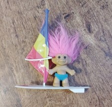 VINTAGE - RUSS Troll Doll Windsurfing with Pink Hair on Surfboard