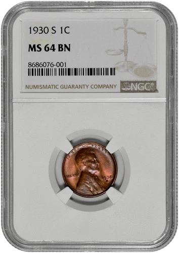 1930 S 1C Lincoln Wheat Cent NGC Graded MS 64 BN New Holder with Toning