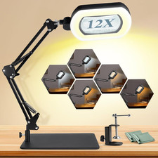 12X Square Magnifying Glass with Light and Stand with 144 Leds Brightness, 5 Col