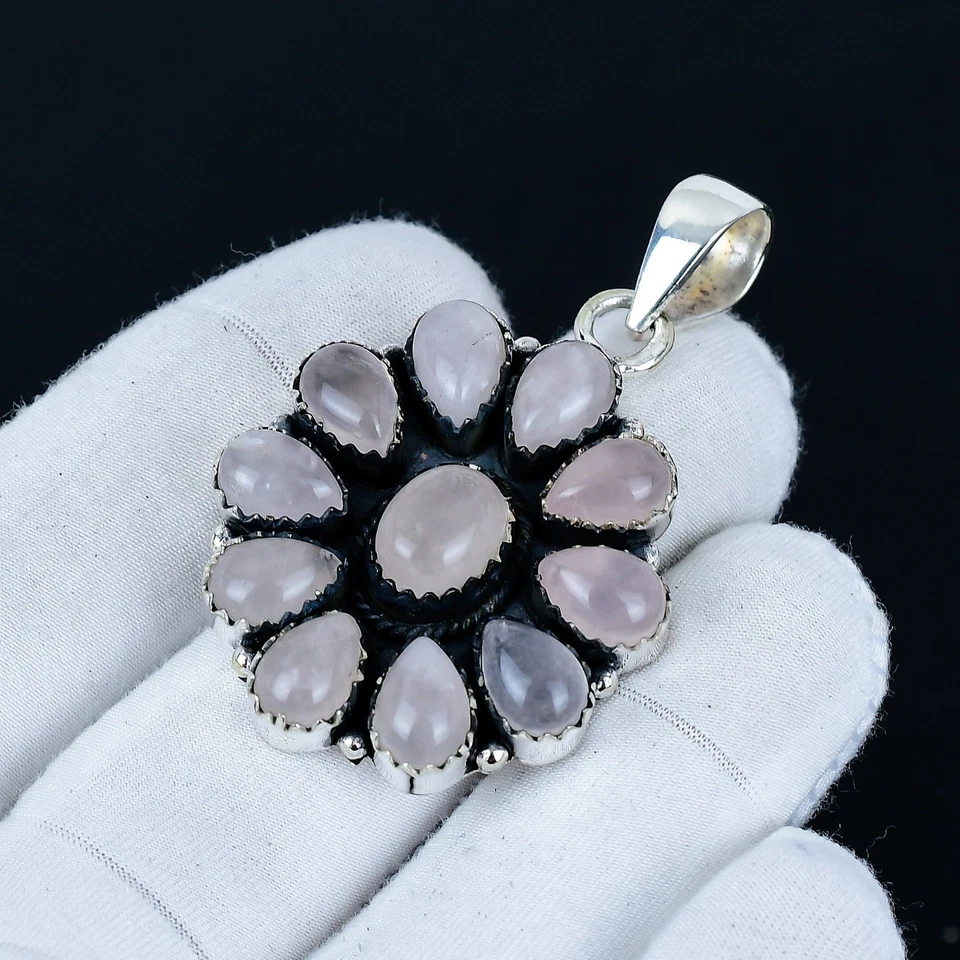 Rosa Quarzo Gemma Ciondolo 925 Argento Sterling Gioielli Per Regalo di Natale - Immagine 3 di 4