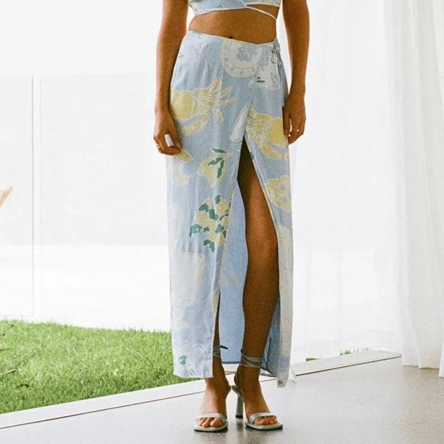 SABO Stalla Wrap Maxi Skirt - Ciao Blue - Grecian Urns & Art - Citrus - Size 4