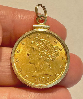 1900 US $5 Liberty Head & Eagle Gold Coin Pendant L3