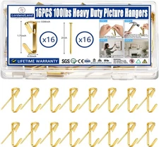 100 lb Picture Hangers, Picture Hooks for Hanging Pictures, 16Pcs Frame Hooks Pi