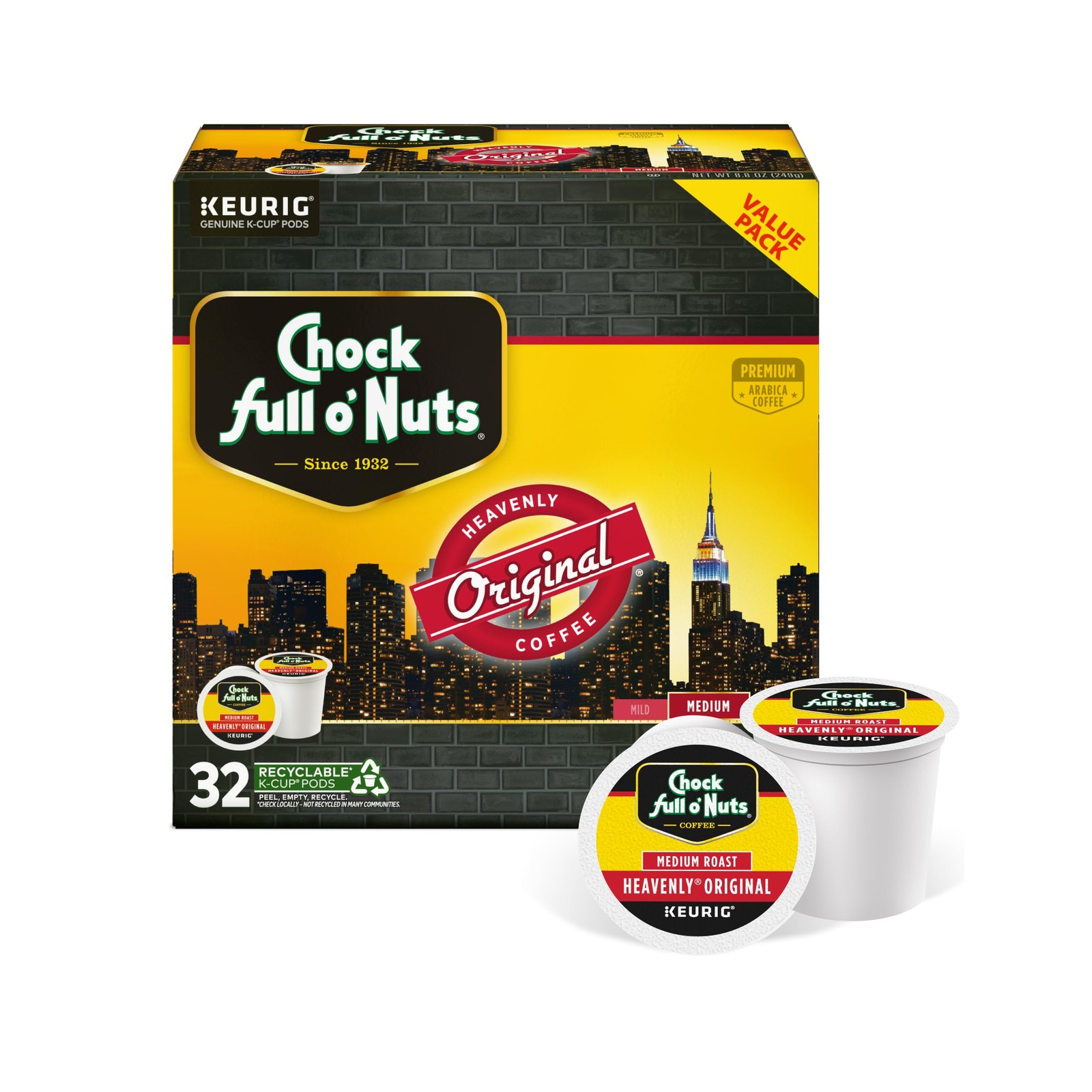 Chock Full o' Nuts Heavenly Original Keurig K-Cup Pods 32 Co