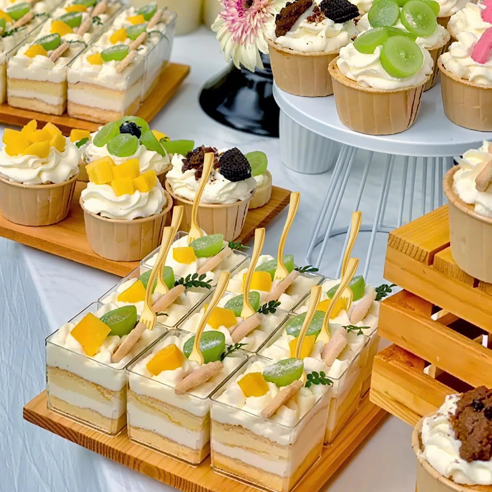 Mini horquillas de plástico desechables 300 piezas 4 pulgadas | Horquillas de plástico dorado | Que... Foto 4 de 4