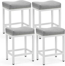 DUMOS Saddle Bar Stools Set of 4, 24 Inch Counter Height Stools , Gray