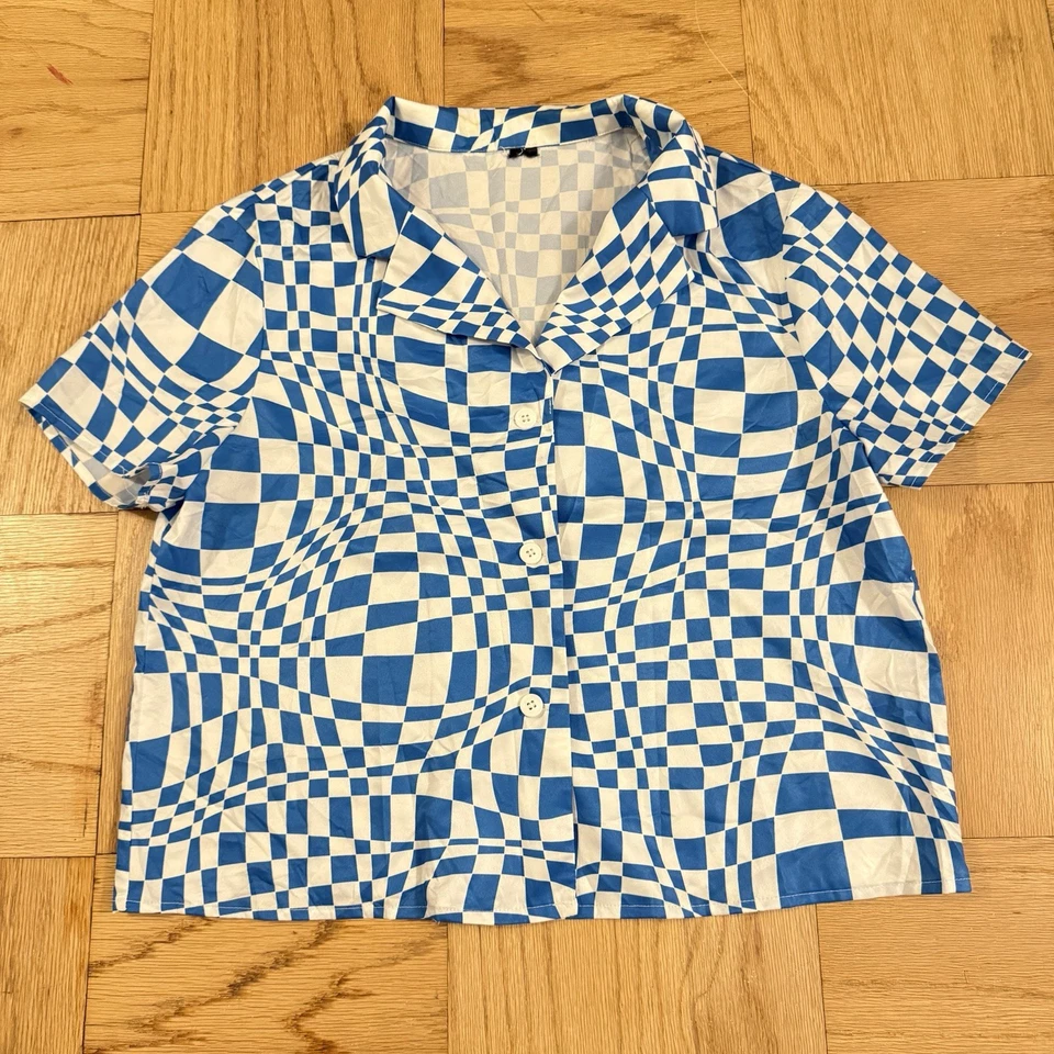 Lot of 2 Flared Pants + Hippie Shirt - Leggings Checker Gingham and Psychedelic - Image 4 of 4