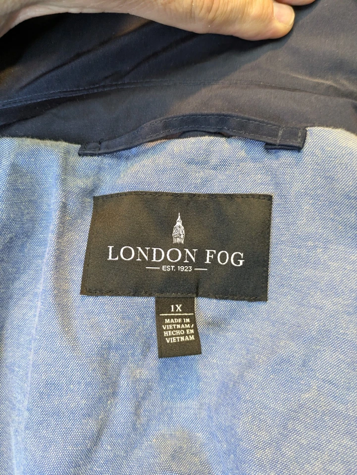 LONDON FOG Plus Size 1X Navy Belted Trench Coat Rain Jacket - Image 3 of 4