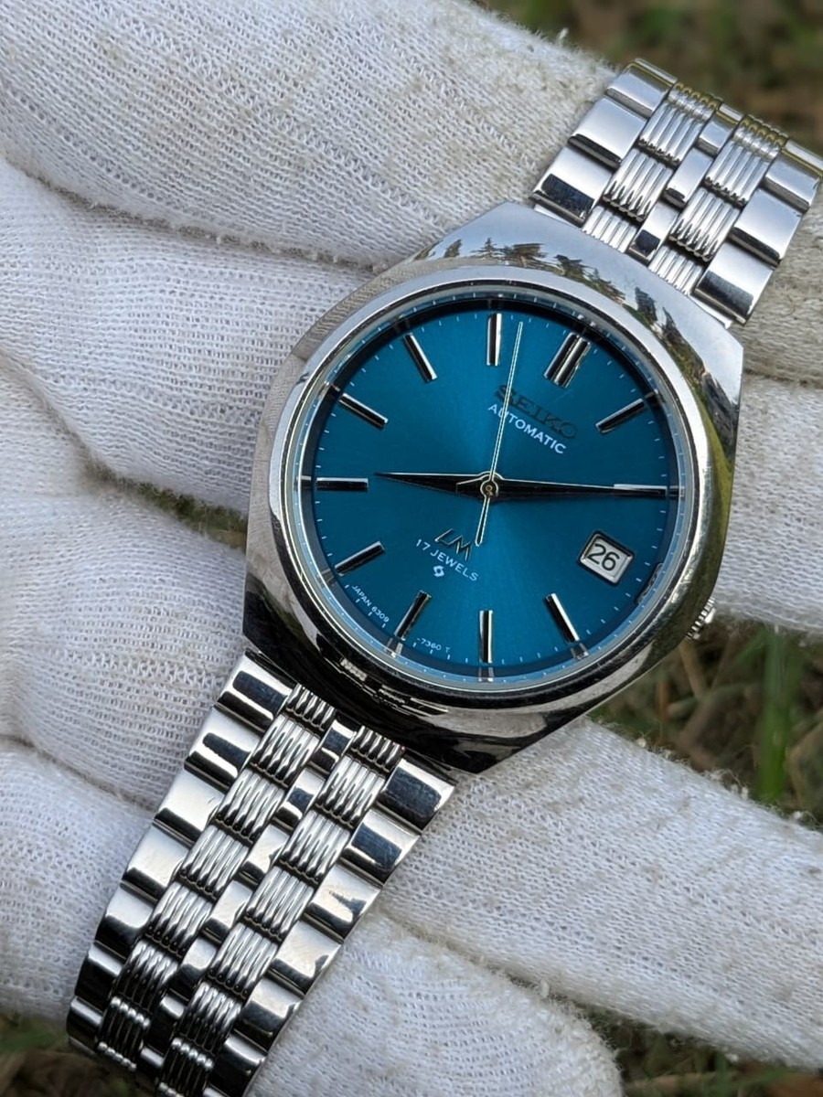 vintage Seiko 5 automatic day date 6309 Teal Blue Dial men's watch
