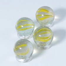 Vintage 5/8" Yellow Clear Caged Cat's Eye Marbles Bubbles - 3  5 Vane Lot of 4