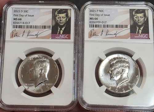 2025 P D KENNEDY NGC MS66 HALF DOLLAR 2 COIN SET FIRST DAY ISSUE (As ...