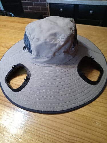 Wide Brim Sun Hat w/ Bird Viewing Cutouts Beige Navy Outdoor Fishing Hiking M/L