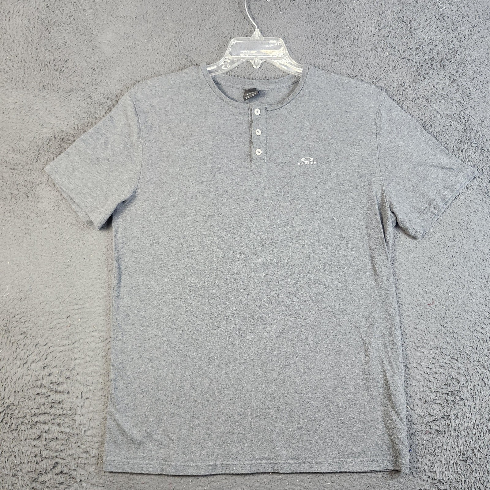 Oakley Shirt Mens Large Gray Henley Regular Fit Logo Athletic Casual Tee