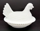Vtg. Indiana White Milk Glass Chicken Hen on Nest Covered Bowl Candy Dish 7”