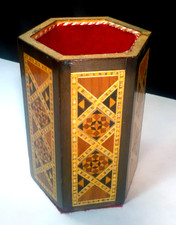 Kubek na kostkę Intarsja Szlachetne drewno Kostki Gra Ręcznie robione antyczne Vintage