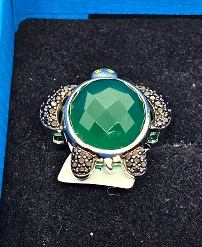 NWT JTV Sterling Silver Chalcedony & Black Spinel Turtle Ring Size 8 W/Box - Picture 7 of 7