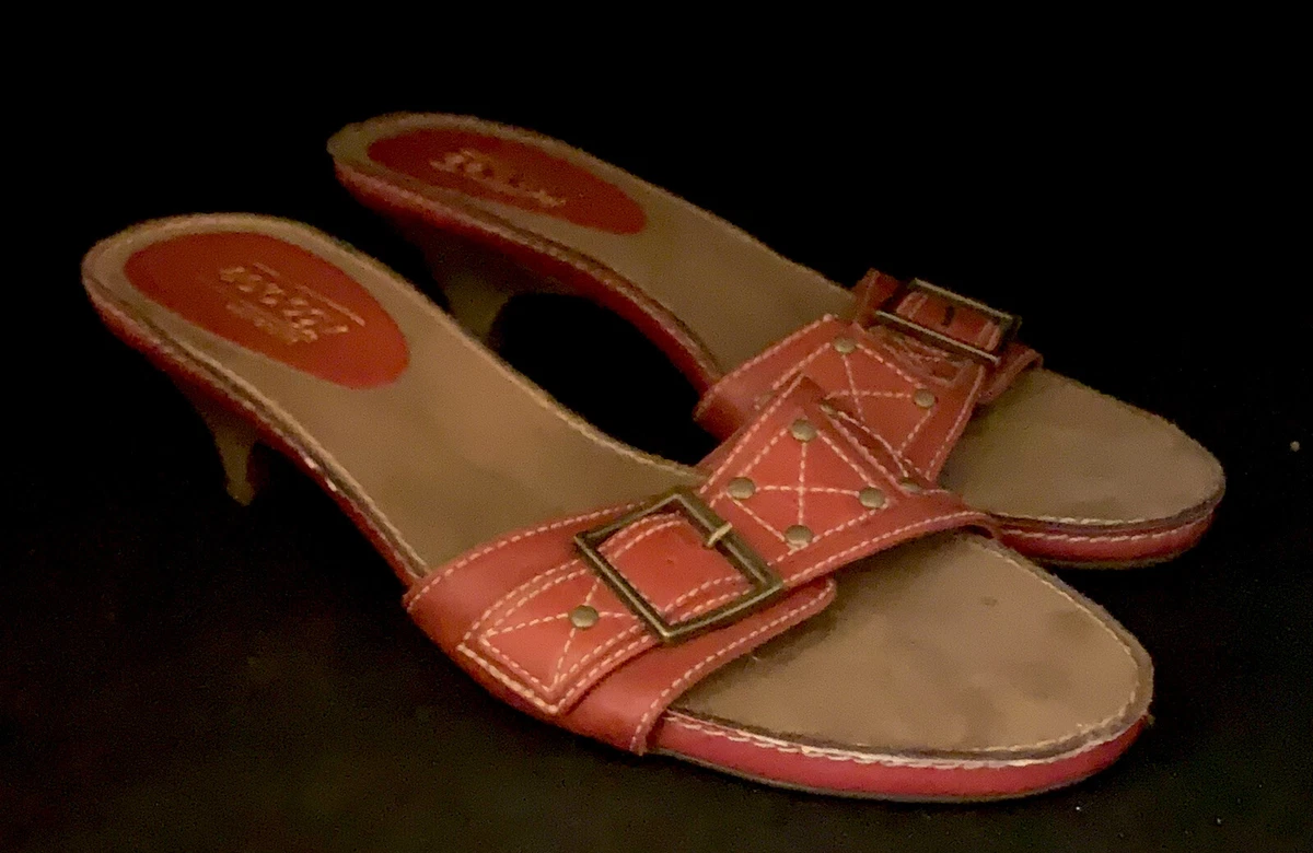 Aerology by Aerosoles 6.5 Red Slide Leather Women Sandals HeatHeart Studded EUC