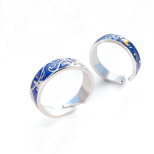 S925 Starry Night Couples Rings Jewellery Gift Adjustable Matching Promise Rings - Picture 6 of 9
