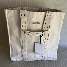 Max Mara Trieste Canvas Tote Bag Cream Brown Weekender Italian Designer New Tags