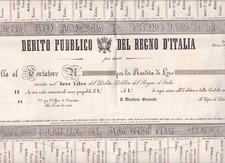 REGNO ITALIA CEDOLA al PORTATORE del DEBITO PUBBLICO - Bilingue - Torino - RARO