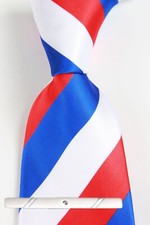 New Classic Striped Blue Red JACQUARD WOVEN 100 Silk Men's Necktie Tie