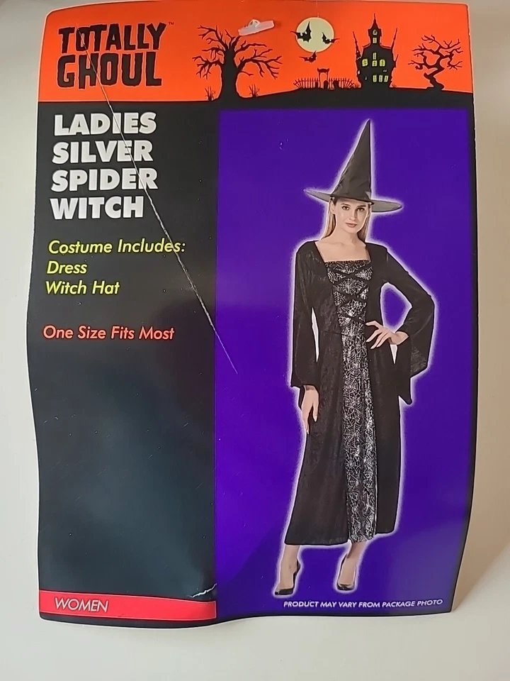 Totalmente Ghoul Damas Araña Plateada Bruja Halloween Disfraz Vestido Bruja Sombrero Nuevo Foto 2 de 4