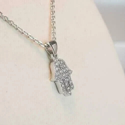 Подвеска в виде рук из муассанита хамсы круглой огранки 1,40 карата покрытие белым золотом серебро 14 карат  - Изображение 3 из 4