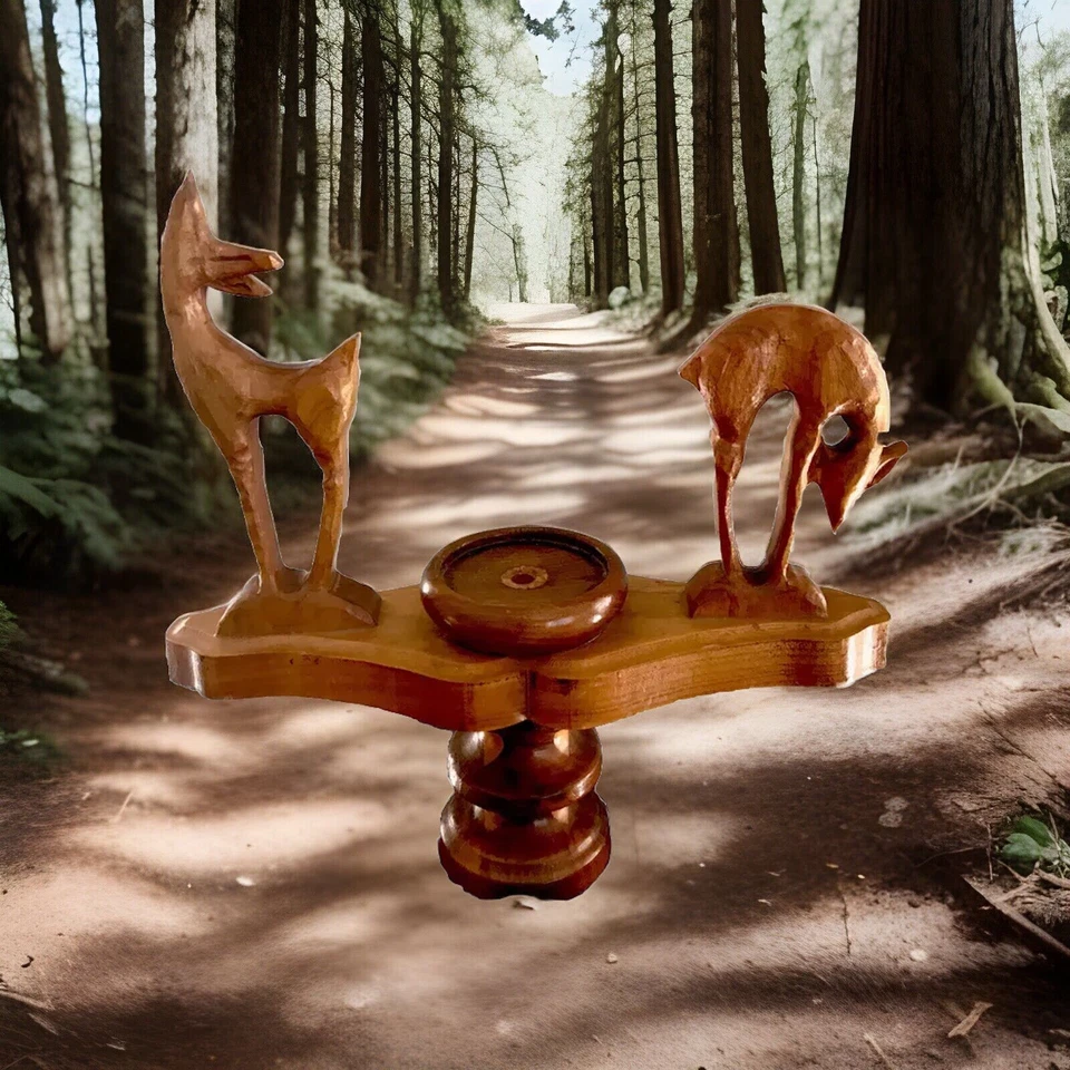 Candelabro de ciervo vintage MCM madera clara escultura artística F4 Foto 4 de 4