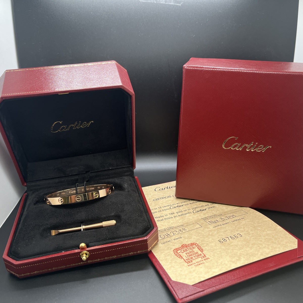 Cartier 18k Rose Gold Love Bracelet Size 17 complete set | eBay