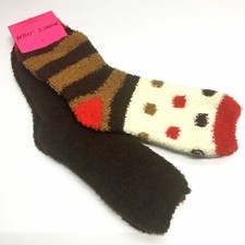 BETSEY JOHNSON Women's SOFT COZY SLIPPER SOCKS - 2 Pairs NEW Brown Red Ecru