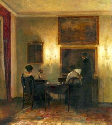 Oil painting woman portrait landscape Interior-Carl-Vilhelm-Holsøe art