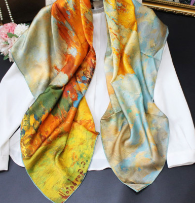 Sallys 100% Mulberry Silk Wrap Shawl leaf Print Square Scarf 43''new