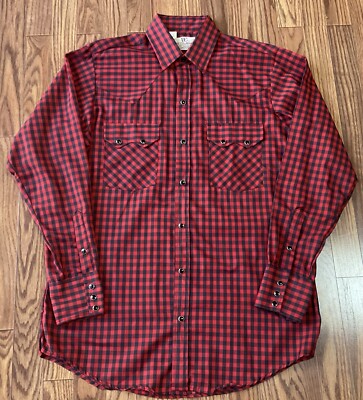 Mens Dee Cee Western Red Plaid Permanent Press Sawtooth Shirt 15 1/2 - 34 USA