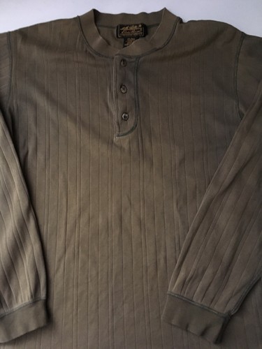 Vintage 90s EDDIE BAUER RIBBED LONG SLEEVE HENLEY Faded Army Green L - Picture 9 of 11