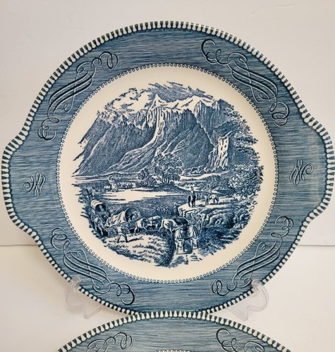 Set of 2 Currier & Ives Serving 10.5" Cake Plates Stamped - Picture 2 of 4