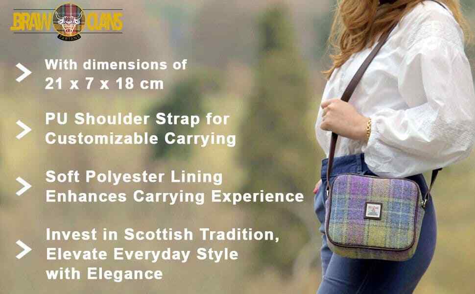 Women's Harris Tweed Mini Cross-body Bag, Wool Outer, Ladies Scottish Gift image 5