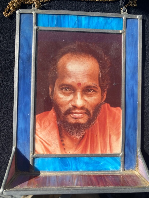 Vintage Stained Glass Swami Baba Muktananda Meditation India Mantra Suncatcher