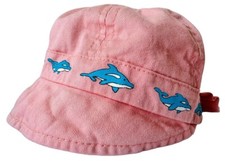 Royal Headwear Baby Sun Cap size 3-6M Pink Twill Cotton with Dolphins Ponytail