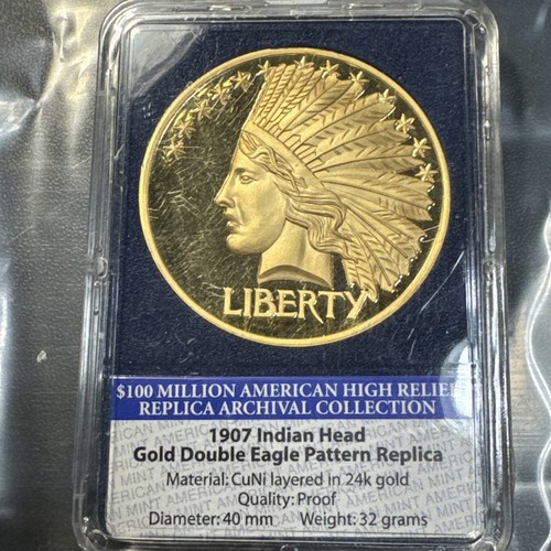 EXONUMIA American Mint 1907 Indian Head Gold Double Eagle Pattern Tribute T-2040 - Imagen 2 de 8