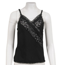 Balenciaga Women Camisole Size 36 Black Ruffle Semi Sheer Lace Stretch Tank Top