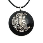 Orgone pendant necklace Silver Celtic Moon Owl, Black Tourmaline & Shungite. USA