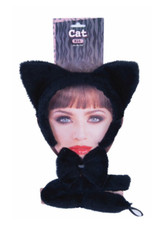 BLACK CAT EAR TAIL BOW TIE SET HALLOWEEN COSTUME ACCESSORY ANIMAL KIT