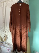 Vintage Clothkits Dress Approx L Brown Floral Knitted 