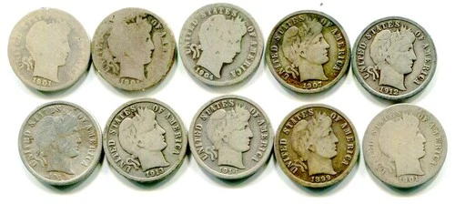 TEN Silver Barber Dimes !!