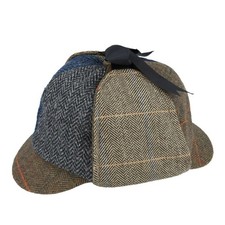Sherlock Holmes Deerstalker Hat Tweed Herringbone Cap Unisex Vintage Style