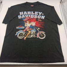 Harley Davidson San Francisco XL Black T Shirt Patriotic Girl Made in USA Y2K