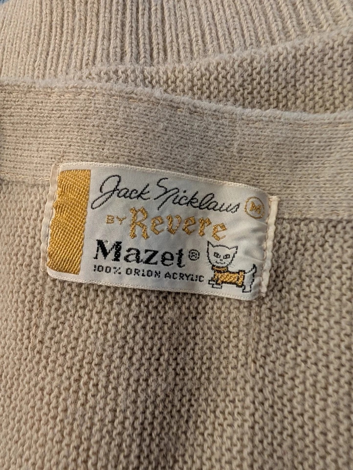 Cárdigan Vintage Jack Nicklaus por Revere Mazet 100% Orlon Acrílico M Rayas Marrón Foto 2 de 4